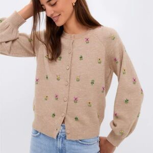 Hyacinth House Floral Embroidered Beige Cardigan